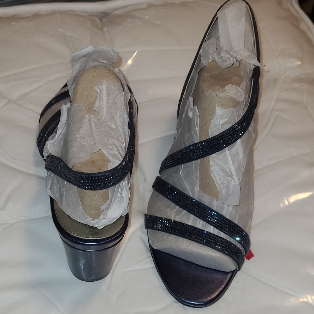 Naturalizer Vanessa - Black Strappy Sparkle Heels for Women Size 8M